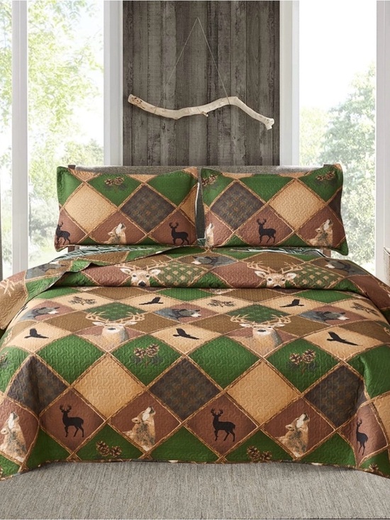 Other - NWT Twin Woodland Icons Quilt Rustic Lodge Deer Wildlife Bedding Green Brown Tan